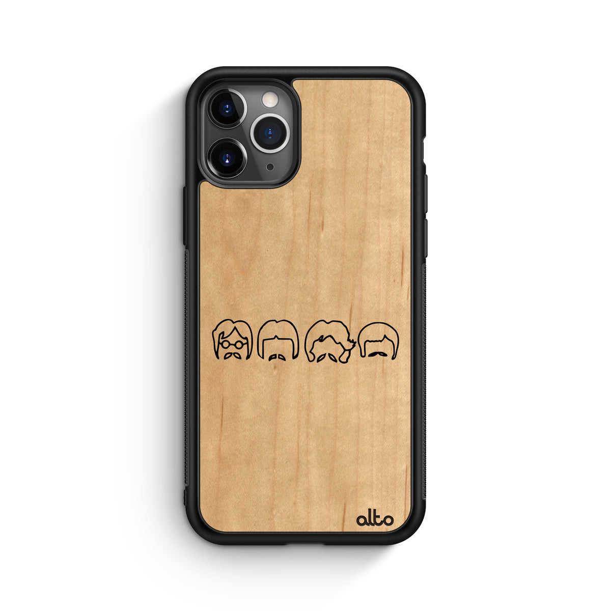 Apple iPhone 13 12 11 Wooden Case Beatles Design Maple Wood Lightweight Hand Crafted Carved Phone Case