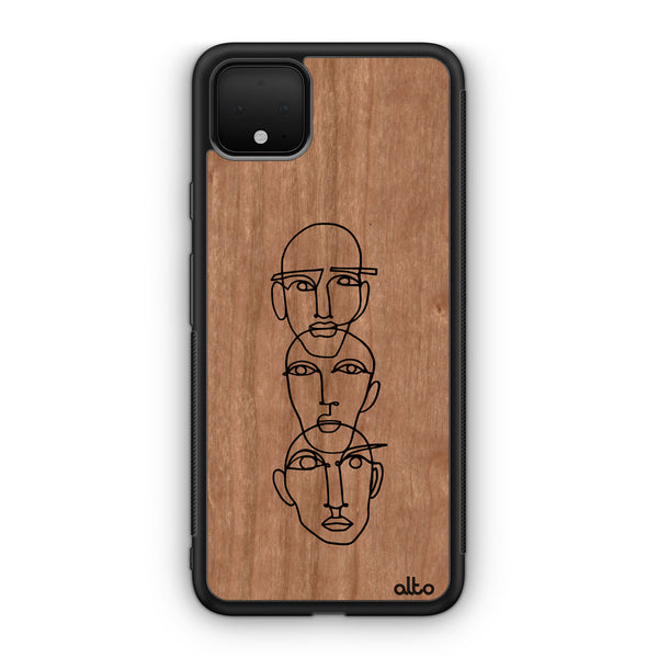 Google Pixel 6, 6Pro, 5A Wooden Case - Three Heads Design | Cherry Wood |Lightweight, Hand Crafted, Carved Phone Case