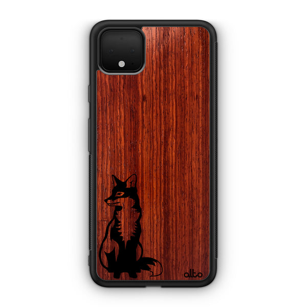 Google Pixel 6, 6Pro, 5A Wooden Case - Wild Fox Design | Padauk Wood |Lightweight, Hand Crafted, Carved Phone Case