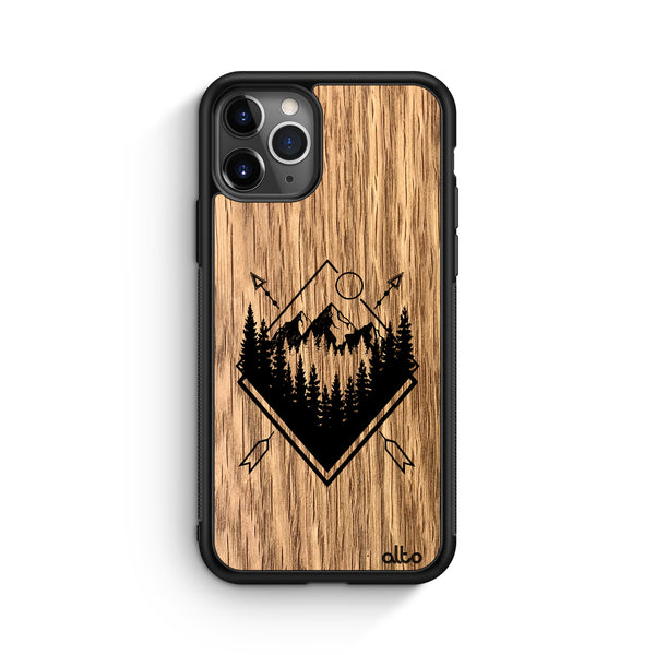 Apple iPhone 16, 15, 14 Wooden Case - Explore Design | Oak Wood |Lightweight, Hand Crafted, Carved Phone Case